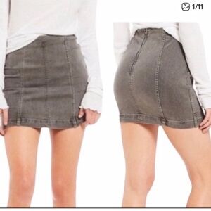 Free People charcoal light gray Denim Mini Skirt exposed seams stretchy 4